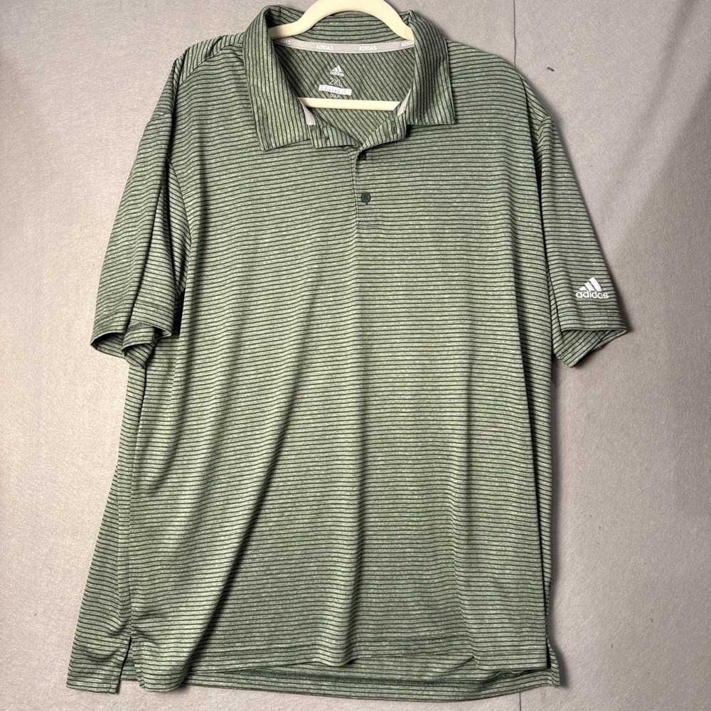 Adidas Mens Performance Golf Polo Green Striped 2XL